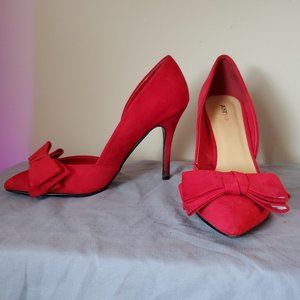 JustFab Red Bow D'Orsay Heels